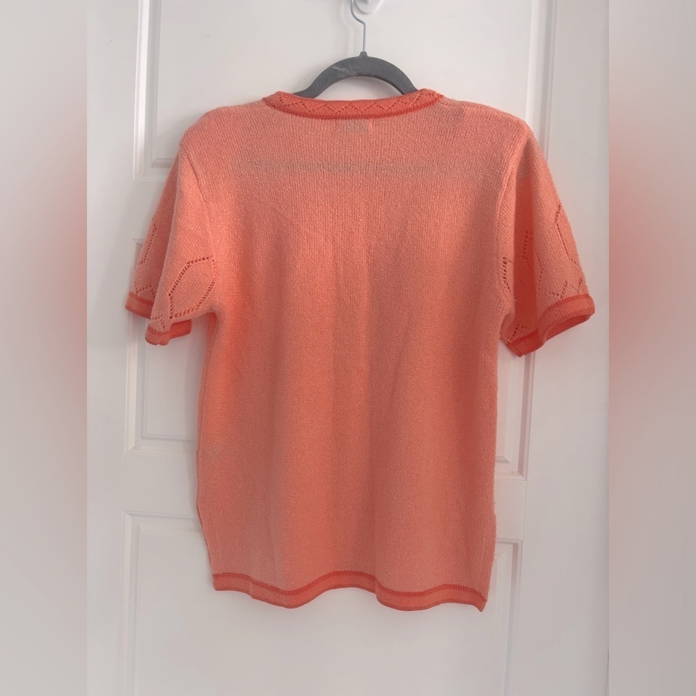 Vintage Goldie Short Sleeve Knit Tee Peachy Keen Embroidered Floral Beaded M - Picture 4 of 10